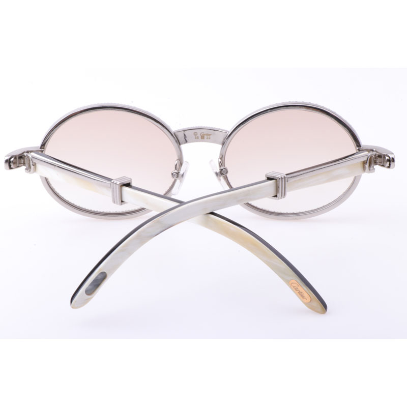 Cartier  7550178 55-22 New Full Diamond White Mix Black Buffalo Sunglasses In Silver Brown - DesignerGu