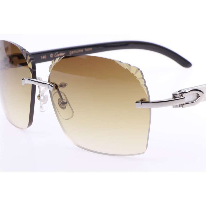 Cartier  8300818 Engrave Lens White Mix Black Buffalo Sunglasses In Silver Brown - DesignerGu