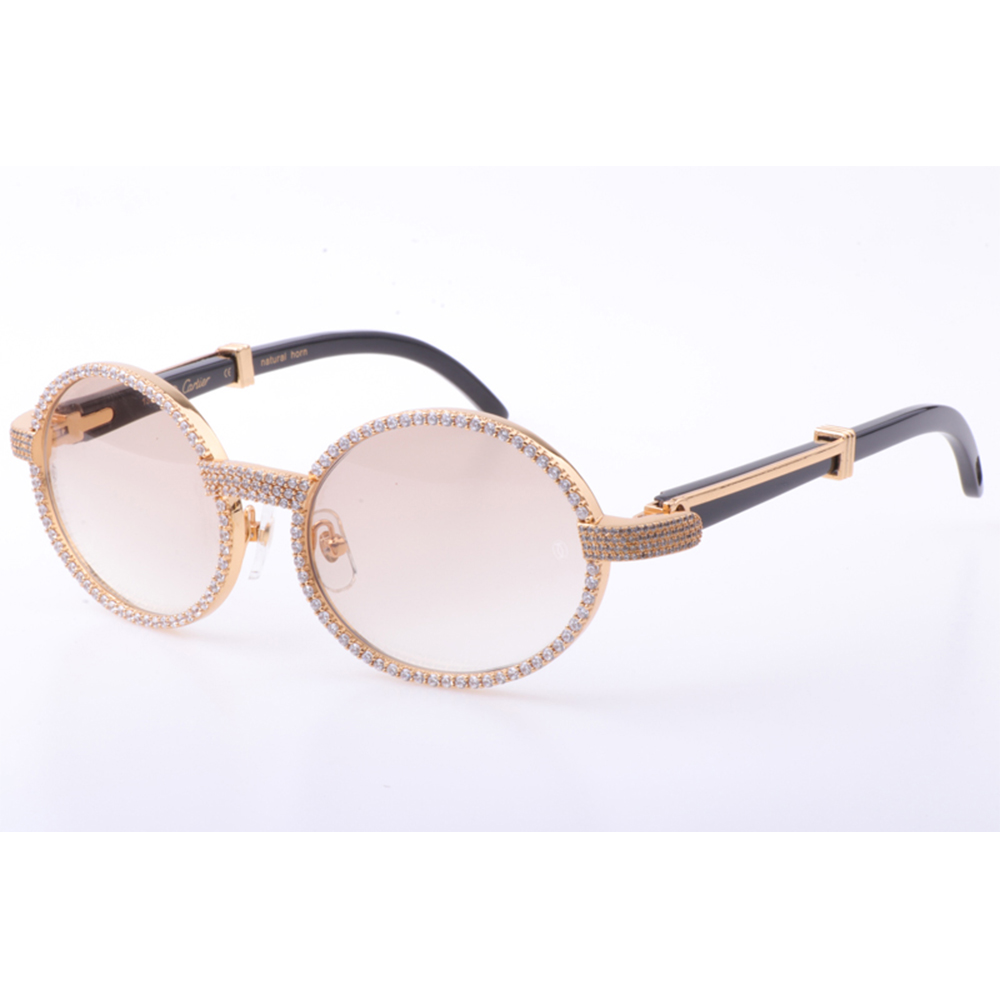 Cartier 7550178 55-22 New Full Diamond Black Buffalo Sunglasses In Gold Brown - DesignerGu