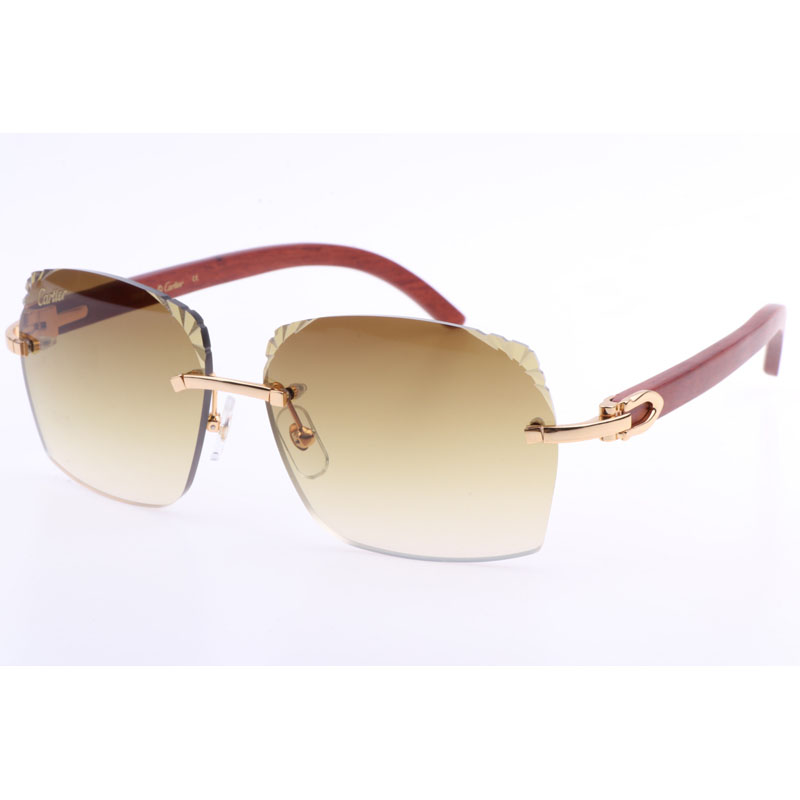 Cartier  8300818 Engrave Lens Wood Sunglasses In Gold Brown - DesignerGu