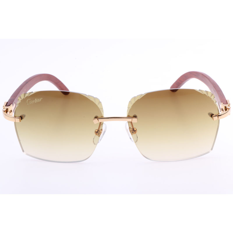 Cartier  8300818 Engrave Lens Wood Sunglasses In Gold Brown - DesignerGu