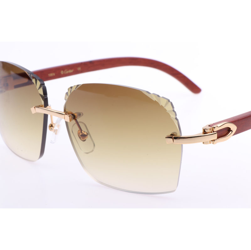 Cartier  8300818 Engrave Lens Wood Sunglasses In Gold Brown - DesignerGu