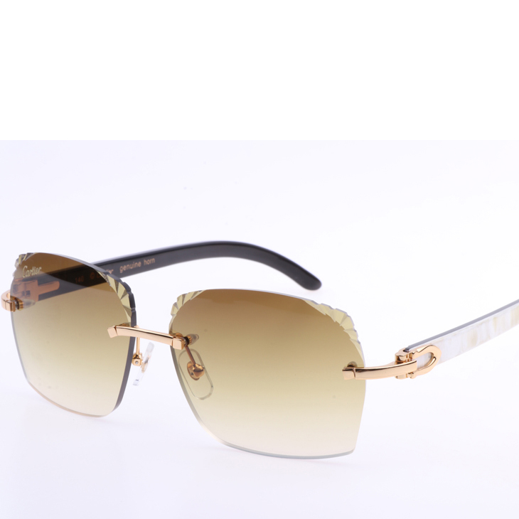 Cartier 8300818 Engrave Lens White Mix Black Buffalo Sunglasses In Gold Brown - DesignerGu