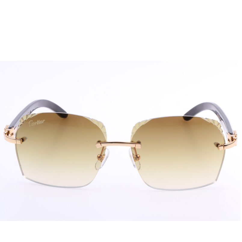 Cartier 8300818 Engrave Lens White Mix Black Buffalo Sunglasses In Gold Brown - DesignerGu