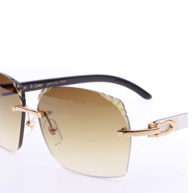 Cartier 8300818 Engrave Lens White Mix Black Buffalo Sunglasses In Gold Brown - DesignerGu