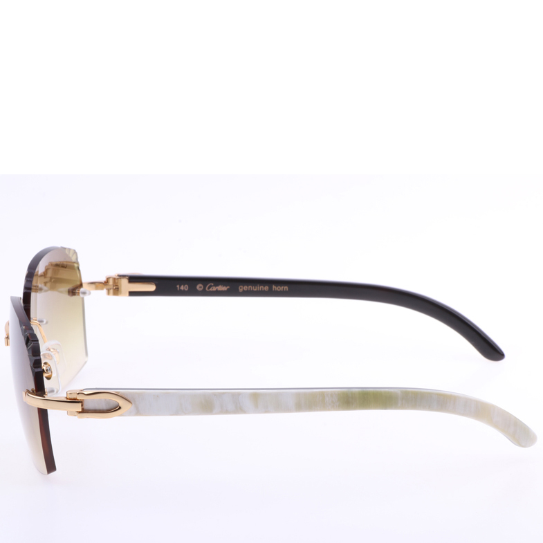 Cartier 8300818 Engrave Lens White Mix Black Buffalo Sunglasses In Gold Brown - DesignerGu