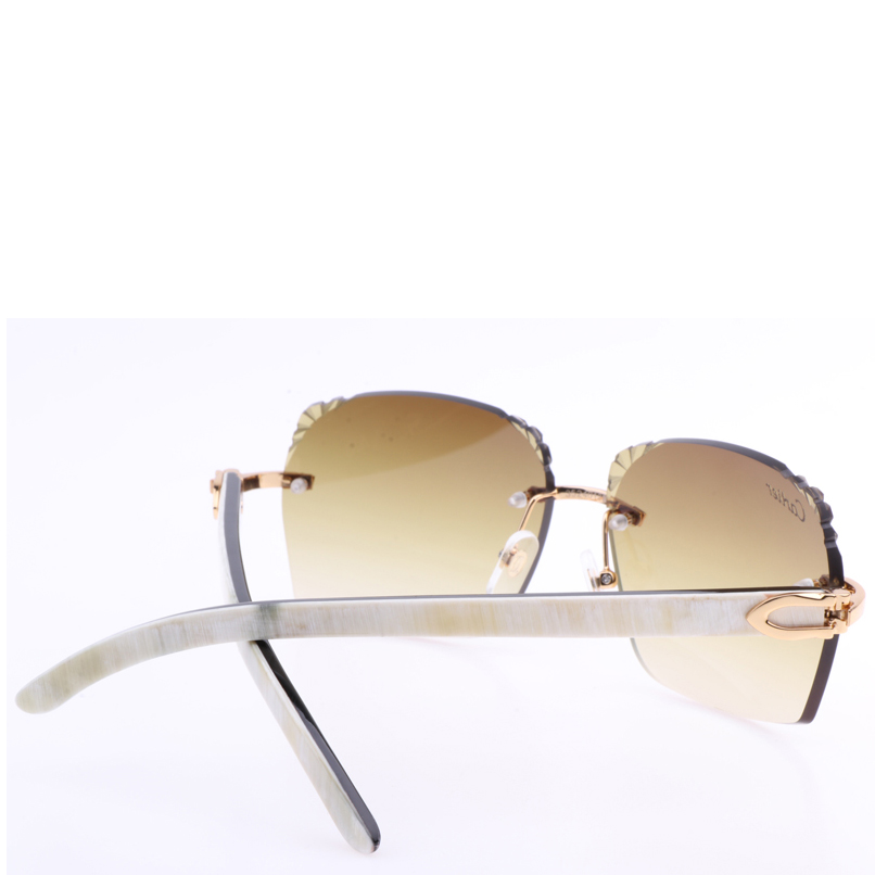 Cartier 8300818 Engrave Lens White Mix Black Buffalo Sunglasses In Gold Brown - DesignerGu