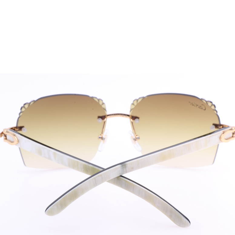 Cartier 8300818 Engrave Lens White Mix Black Buffalo Sunglasses In Gold Brown - DesignerGu