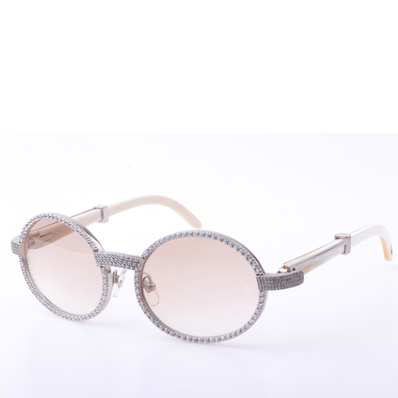 Cartier  7550178 55-22 New Full Diamond White Buffalo Sunglasses In Silver Brown - DesignerGu