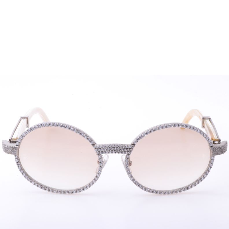 Cartier  7550178 55-22 New Full Diamond White Buffalo Sunglasses In Silver Brown - DesignerGu