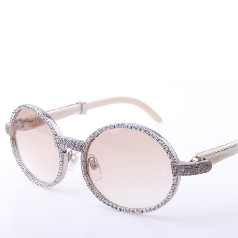 Cartier  7550178 55-22 New Full Diamond White Buffalo Sunglasses In Silver Brown - DesignerGu