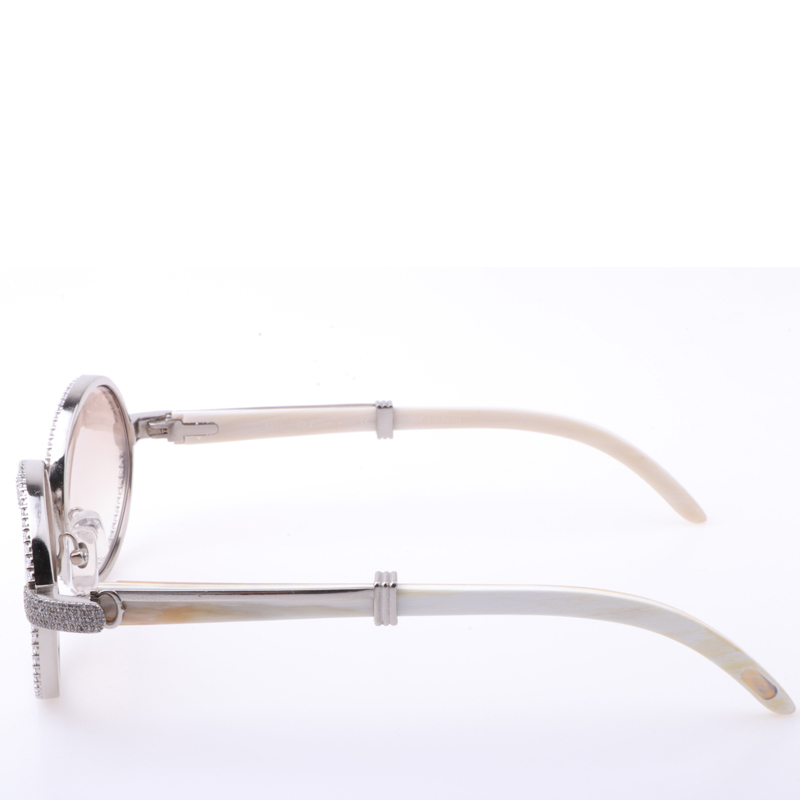 Cartier  7550178 55-22 New Full Diamond White Buffalo Sunglasses In Silver Brown - DesignerGu