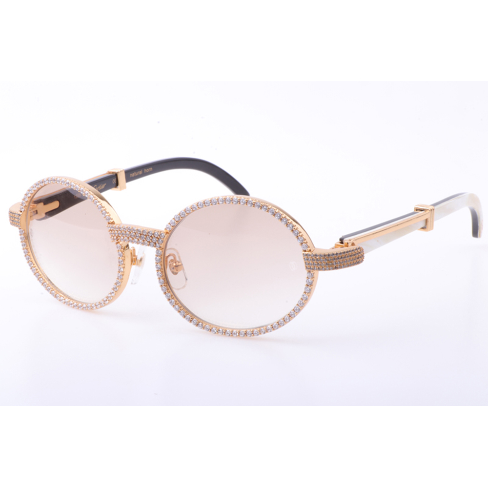 Cartier 7550178 55-22 New Full Diamond White Mix Black Buffalo Sunglasses In Gold Brown - DesignerGu