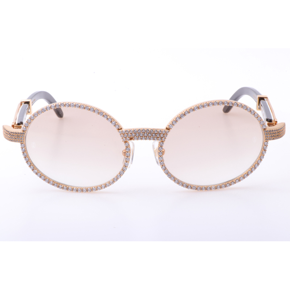 Cartier 7550178 55-22 New Full Diamond White Mix Black Buffalo Sunglasses In Gold Brown - DesignerGu