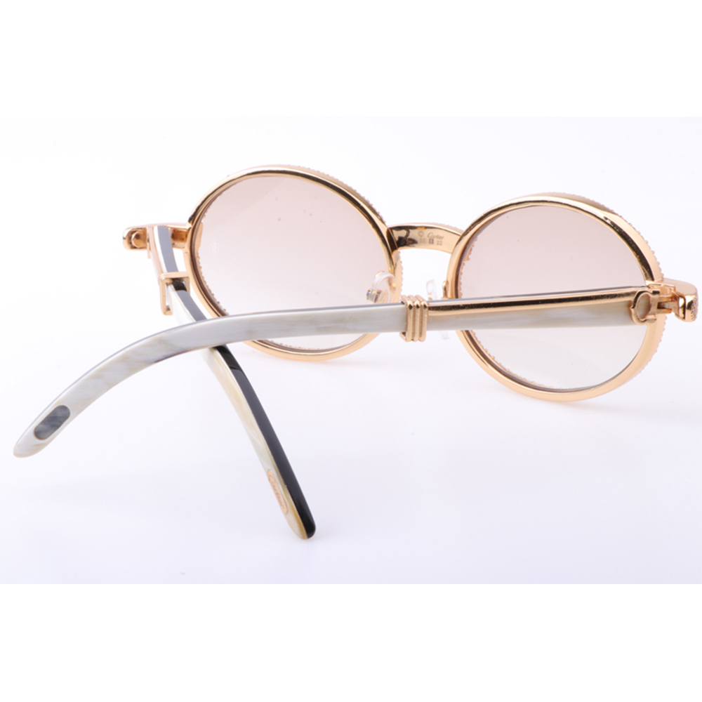 Cartier 7550178 55-22 New Full Diamond White Mix Black Buffalo Sunglasses In Gold Brown - DesignerGu