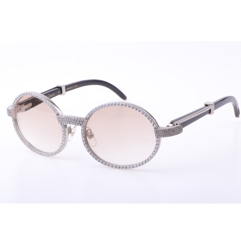 Cartier  7550178 55-22 New Full Diamond Black Buffalo Sunglasses In Silver Brown - DesignerGu