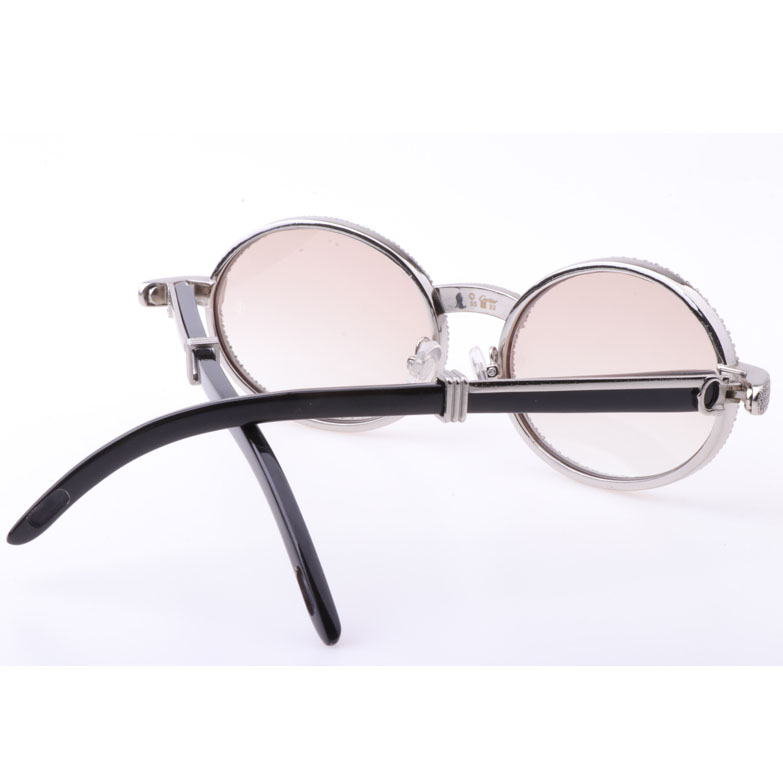 Cartier  7550178 55-22 New Full Diamond Black Buffalo Sunglasses In Silver Brown - DesignerGu