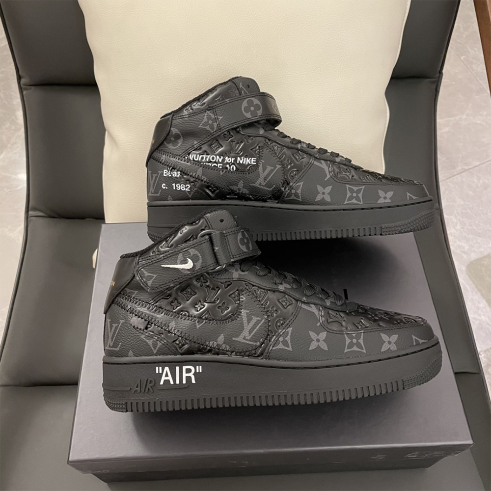 Louis Vuitton X Nike Air Force 1 Mid-Top Sneaker In All Black - DesignerGu