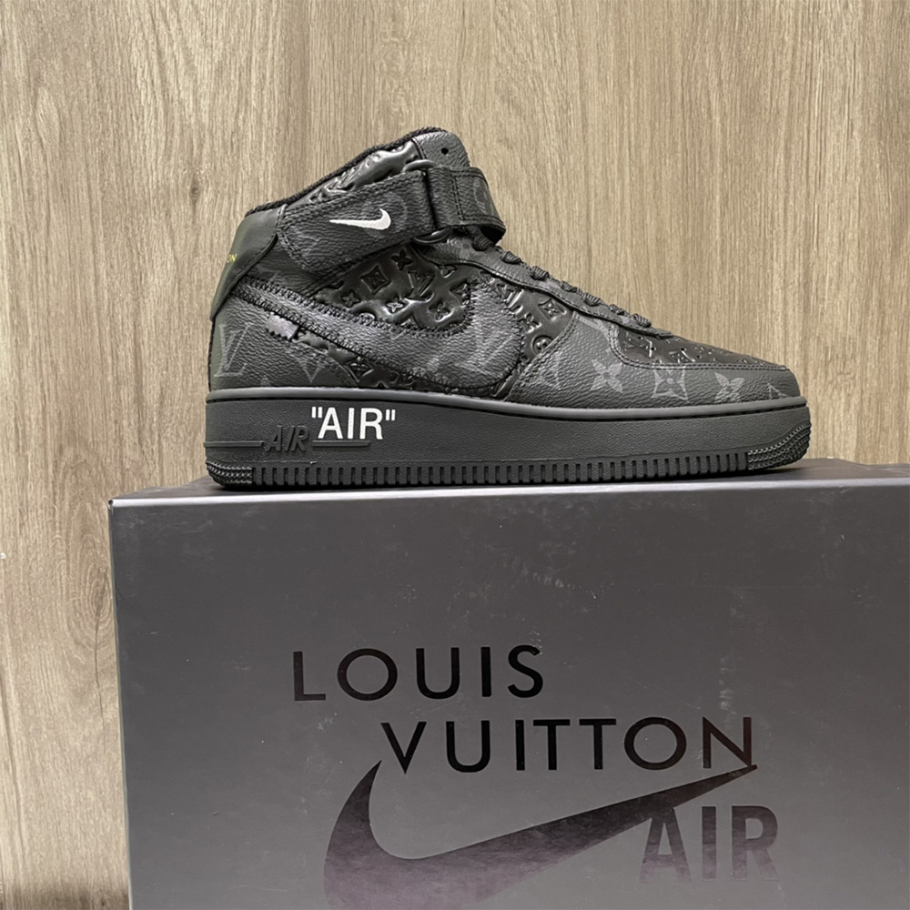 Louis Vuitton X Nike Air Force 1 Mid-Top Sneaker In All Black - DesignerGu