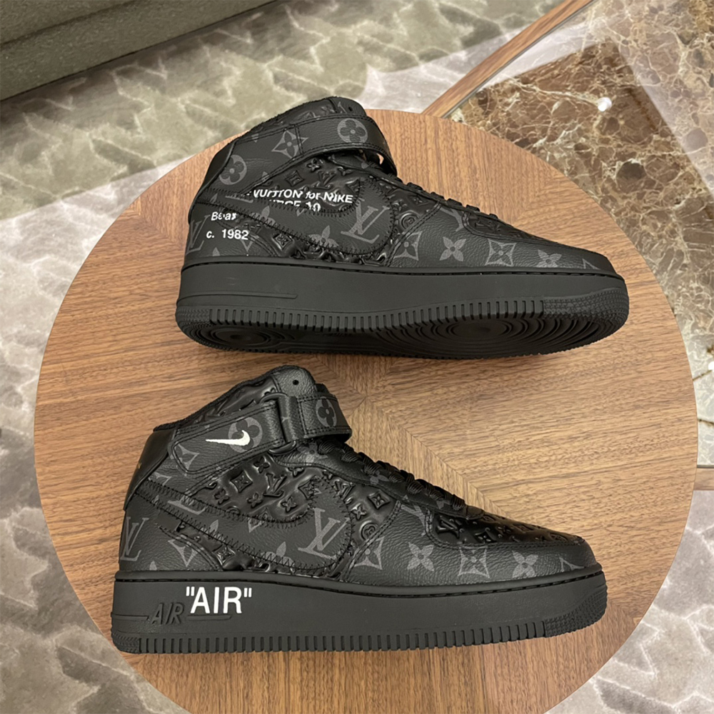 Louis Vuitton X Nike Air Force 1 Mid-Top Sneaker In All Black - DesignerGu