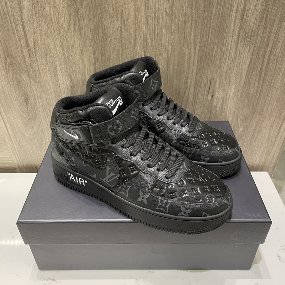 Louis Vuitton X Nike Air Force 1 Mid-Top Sneaker In All Black - DesignerGu