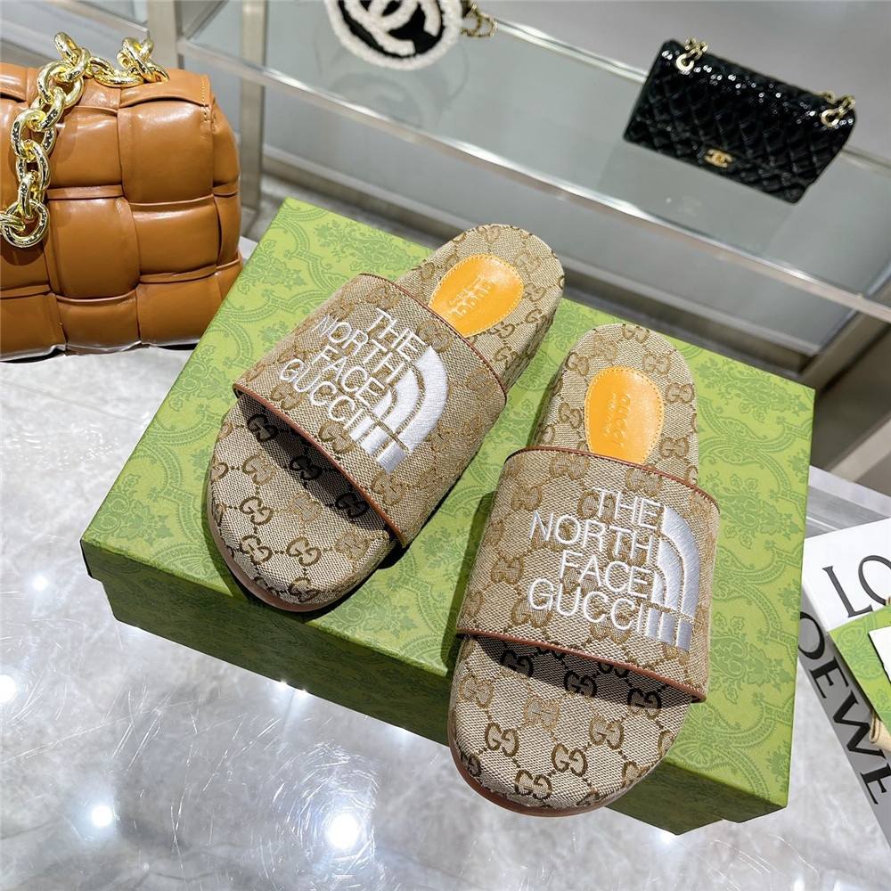 Gucci X The North Face GG Logo Slides - DesignerGu