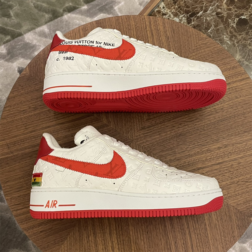 Louis Vuitton X Nike Air Force 1 Sneaker In White&Red - DesignerGu