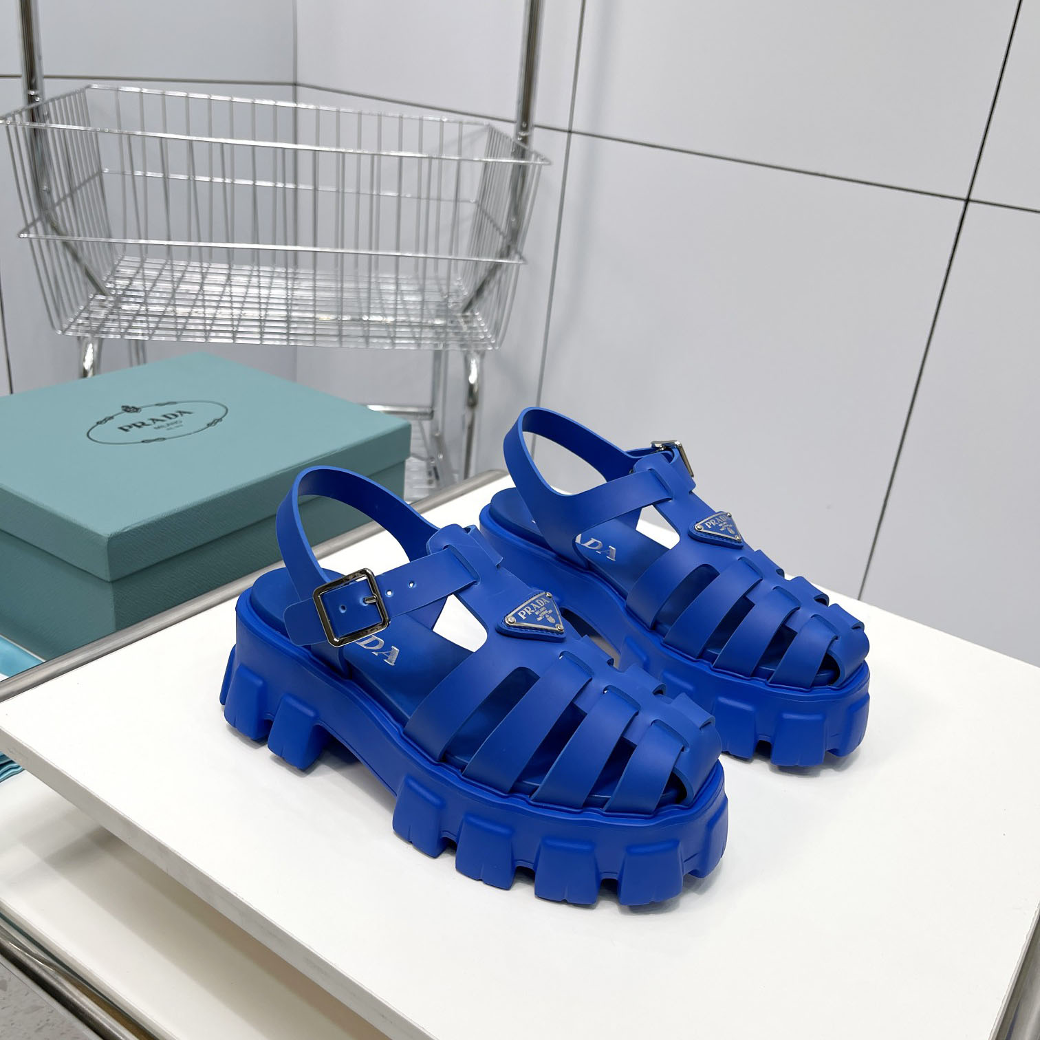 Prada Foam Rubber Sandals In Blue - DesignerGu