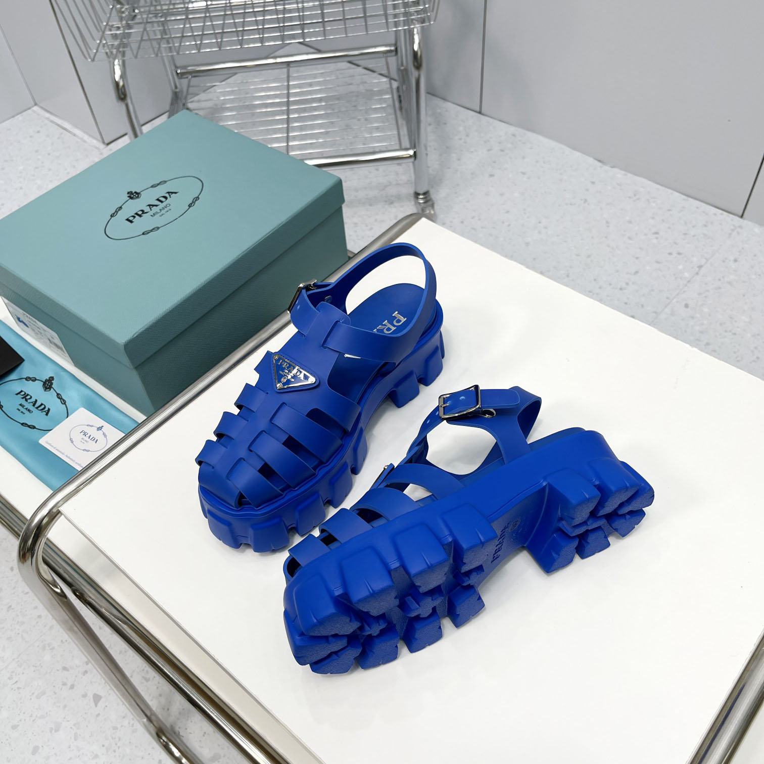 Prada Foam Rubber Sandals In Blue - DesignerGu