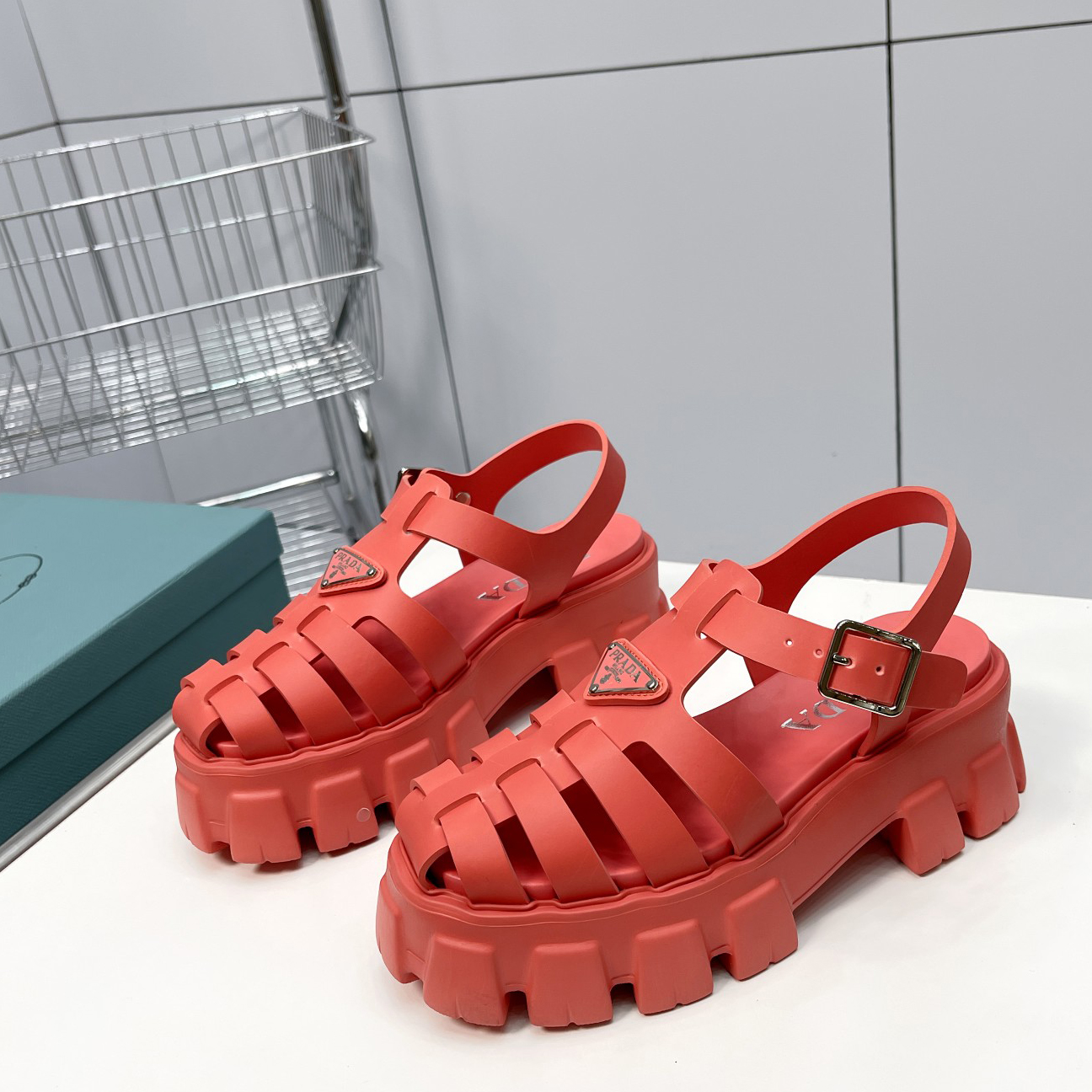 Prada Foam Rubber Sandals In Red - DesignerGu