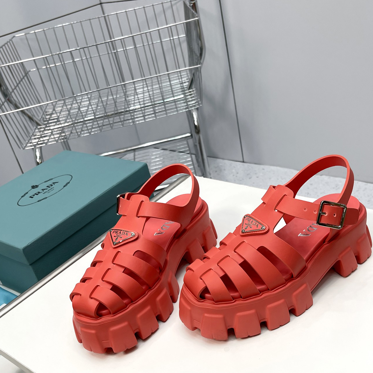 Prada Foam Rubber Sandals In Red - DesignerGu