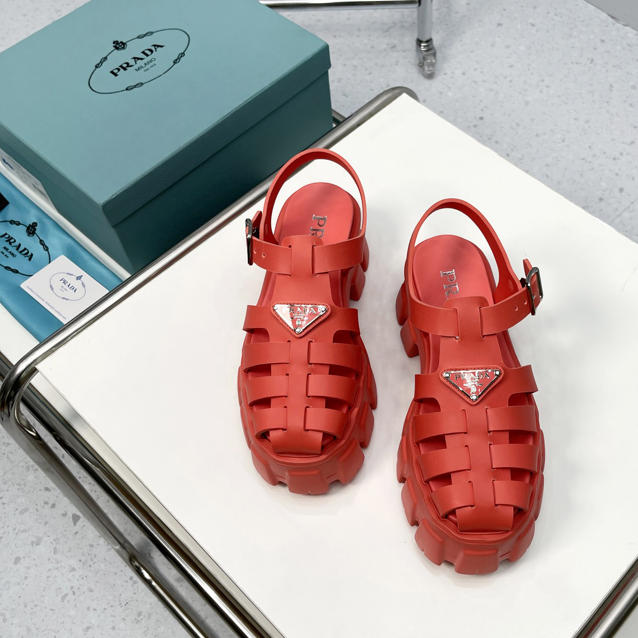 Prada Foam Rubber Sandals In Red - DesignerGu