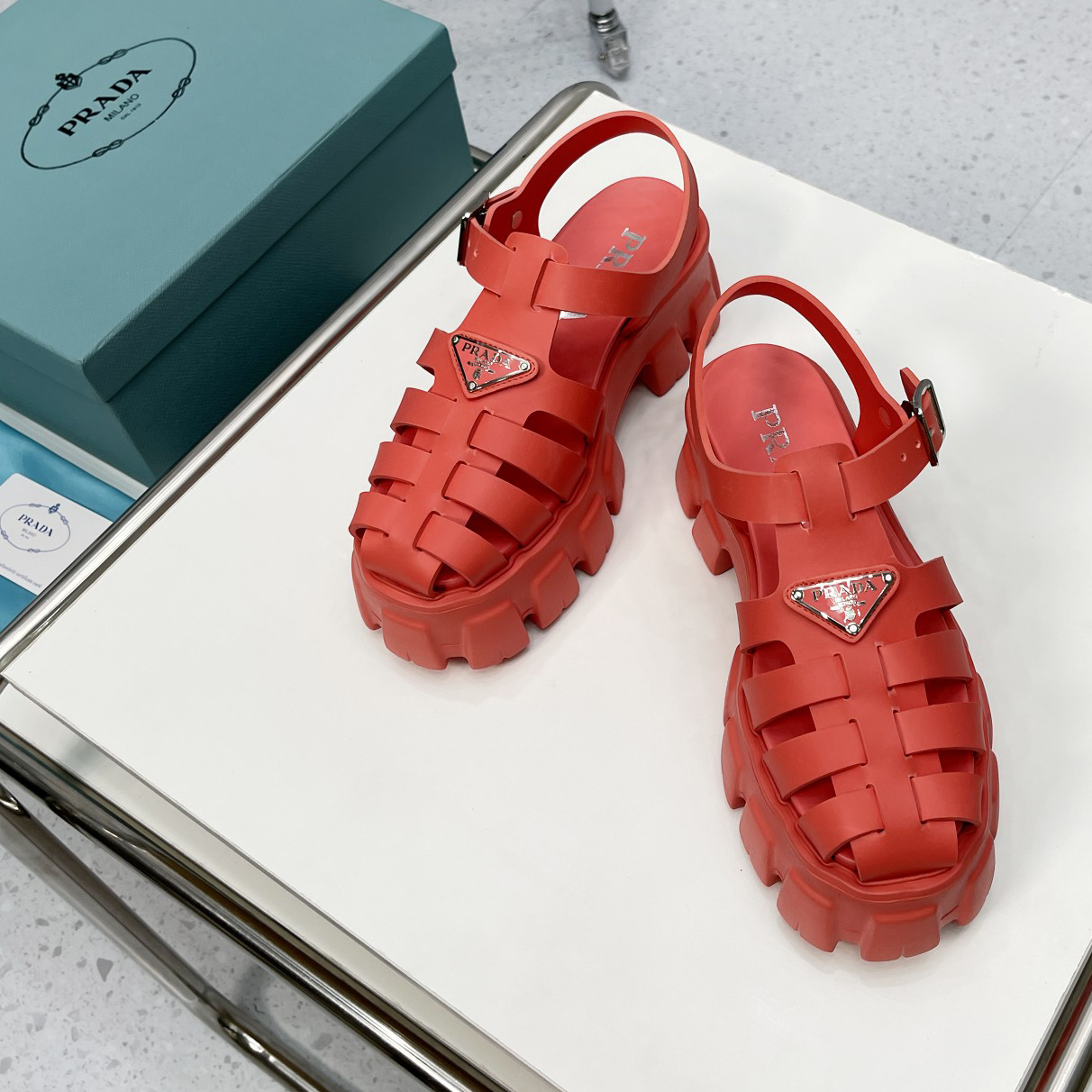 Prada Foam Rubber Sandals In Red - DesignerGu