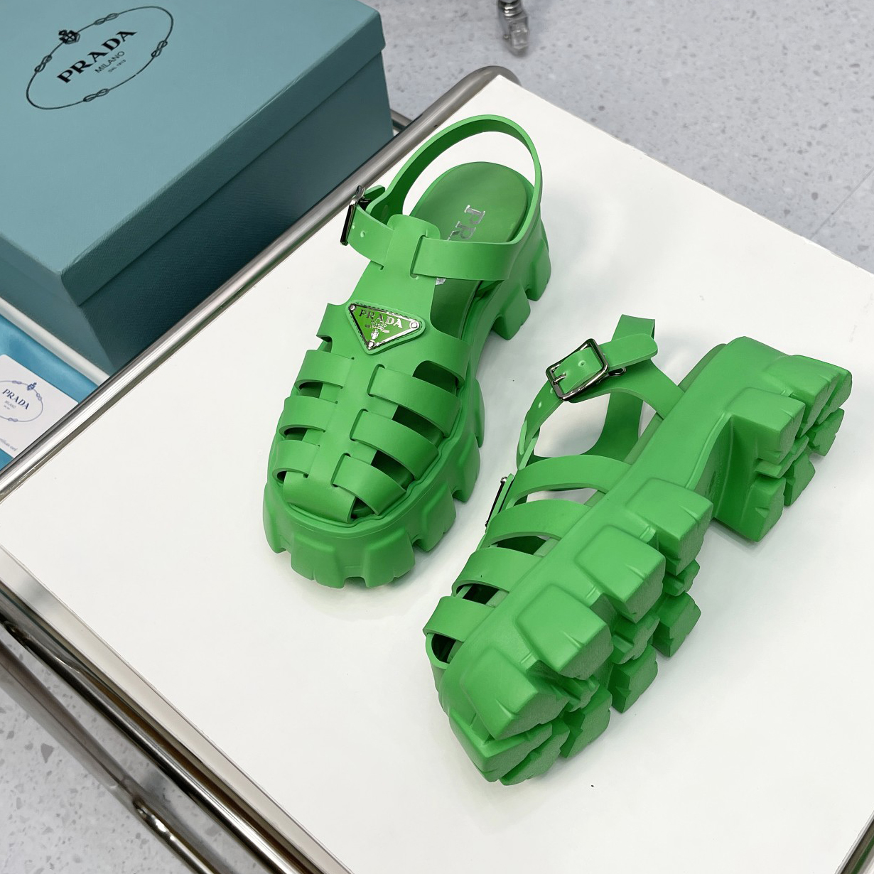 Prada Foam Rubber Sandals In Green - DesignerGu