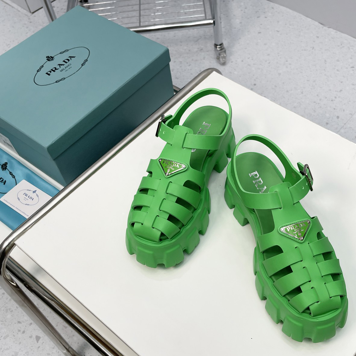 Prada Foam Rubber Sandals In Green - DesignerGu