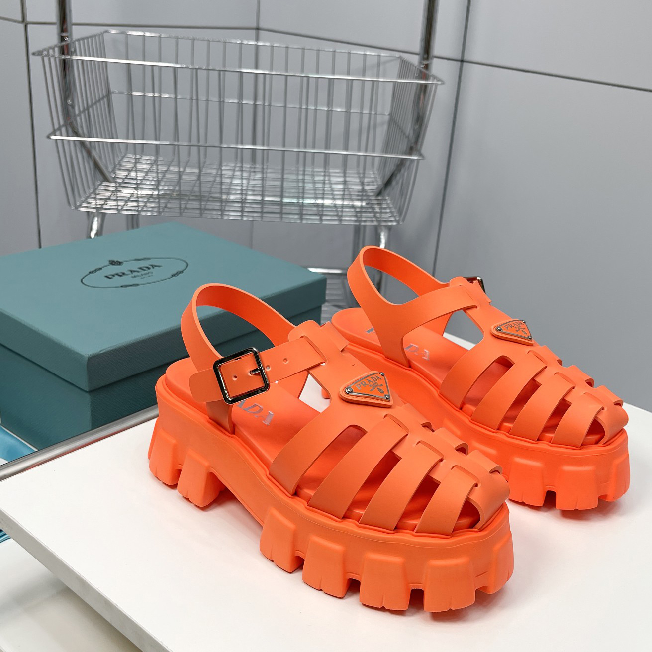 Prada Foam Rubber Sandals In Orange - DesignerGu