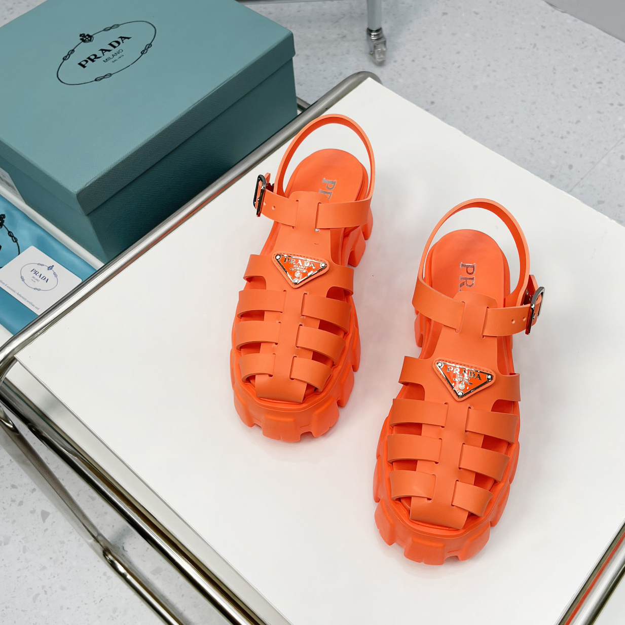 Prada Foam Rubber Sandals In Orange - DesignerGu