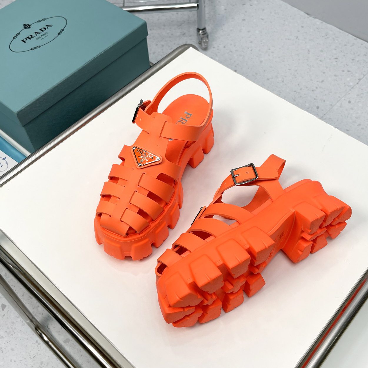 Prada Foam Rubber Sandals In Orange - DesignerGu