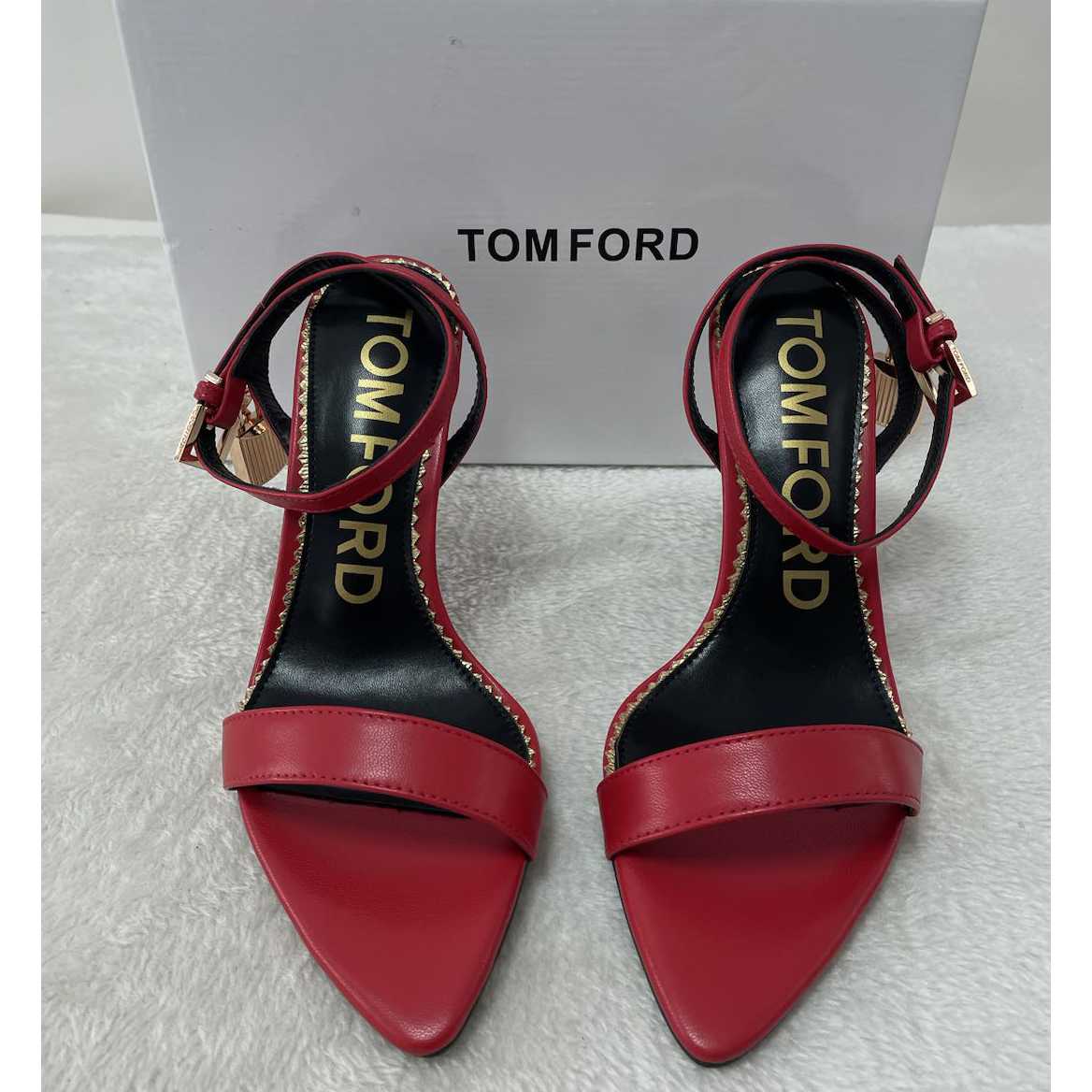 Tom Ford Shiny Leather Padlock Pointy Naked Sandal - DesignerGu