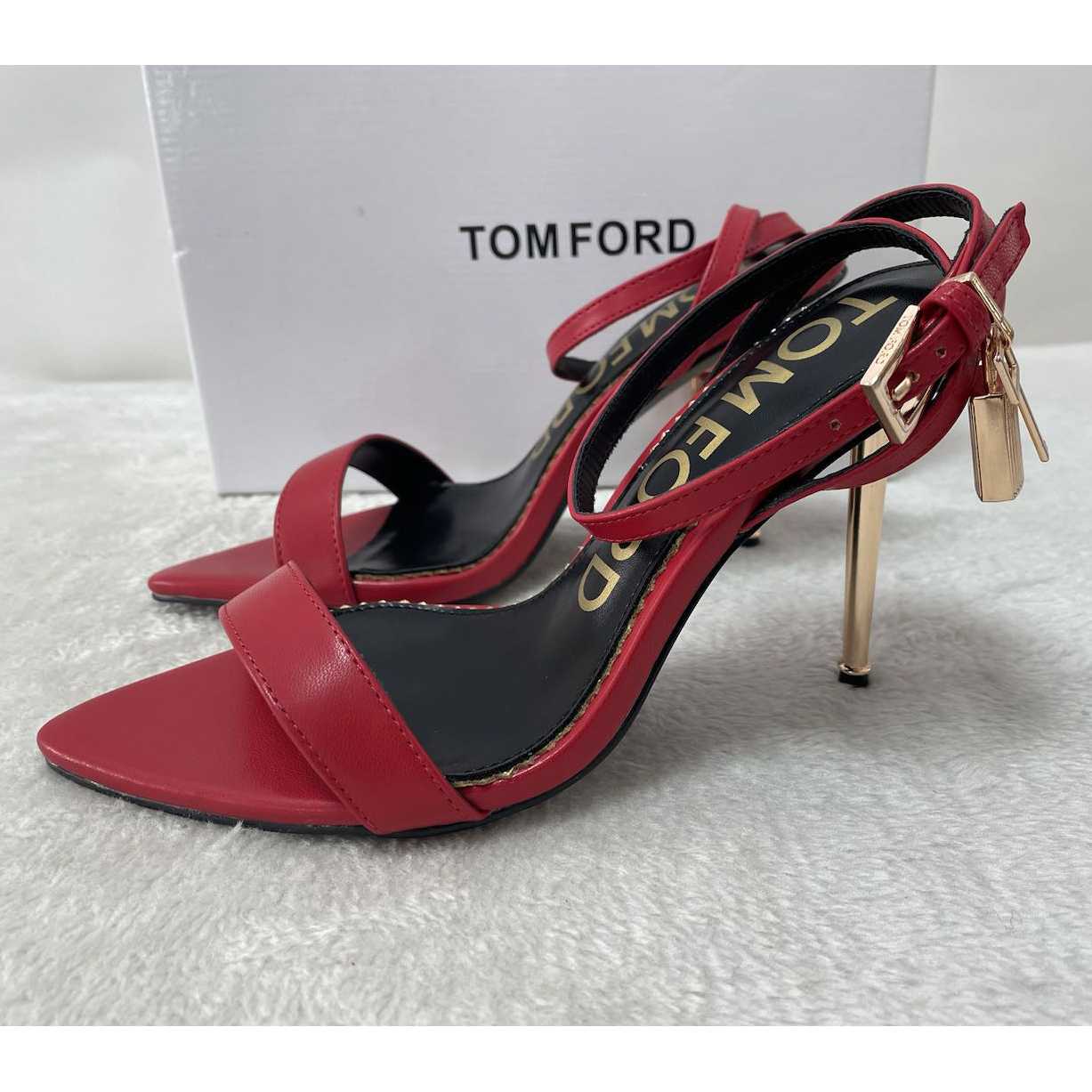 Tom Ford Shiny Leather Padlock Pointy Naked Sandal - DesignerGu