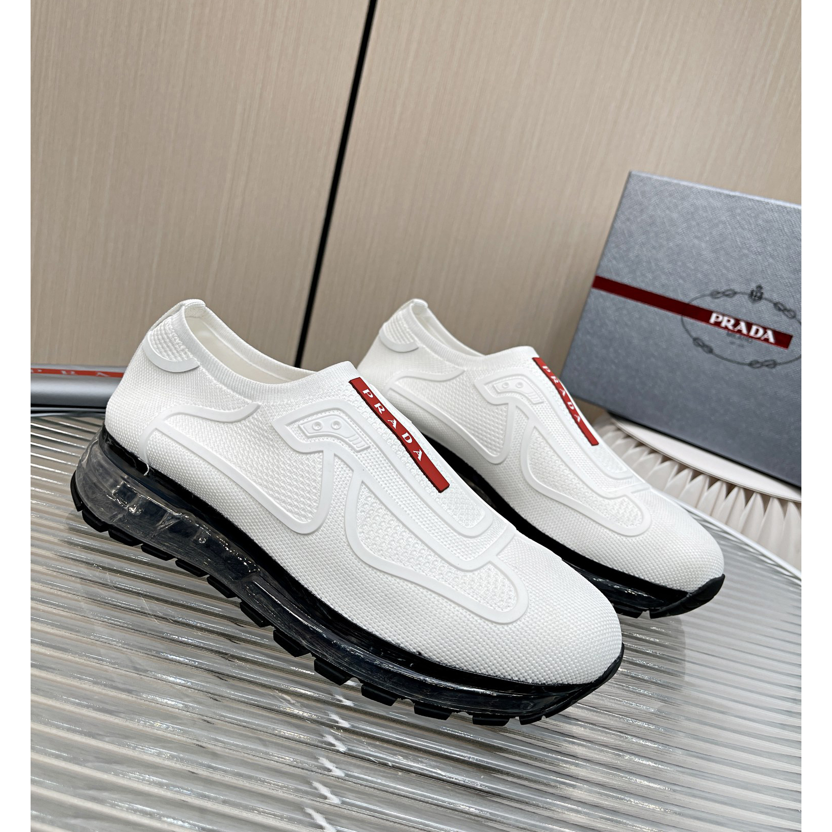 Prada Logo Sneakers In White - DesignerGu