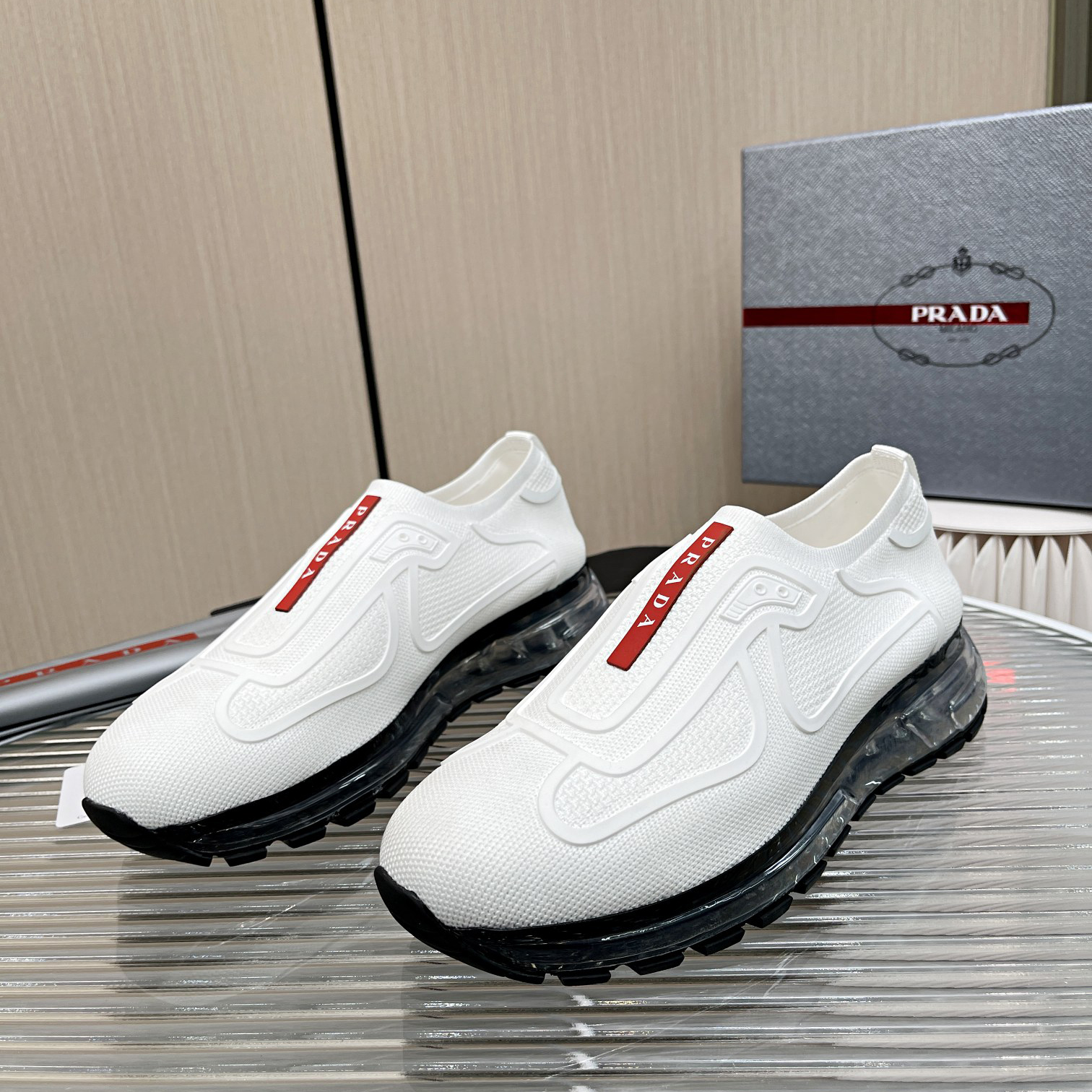 Prada Logo Sneakers In White - DesignerGu