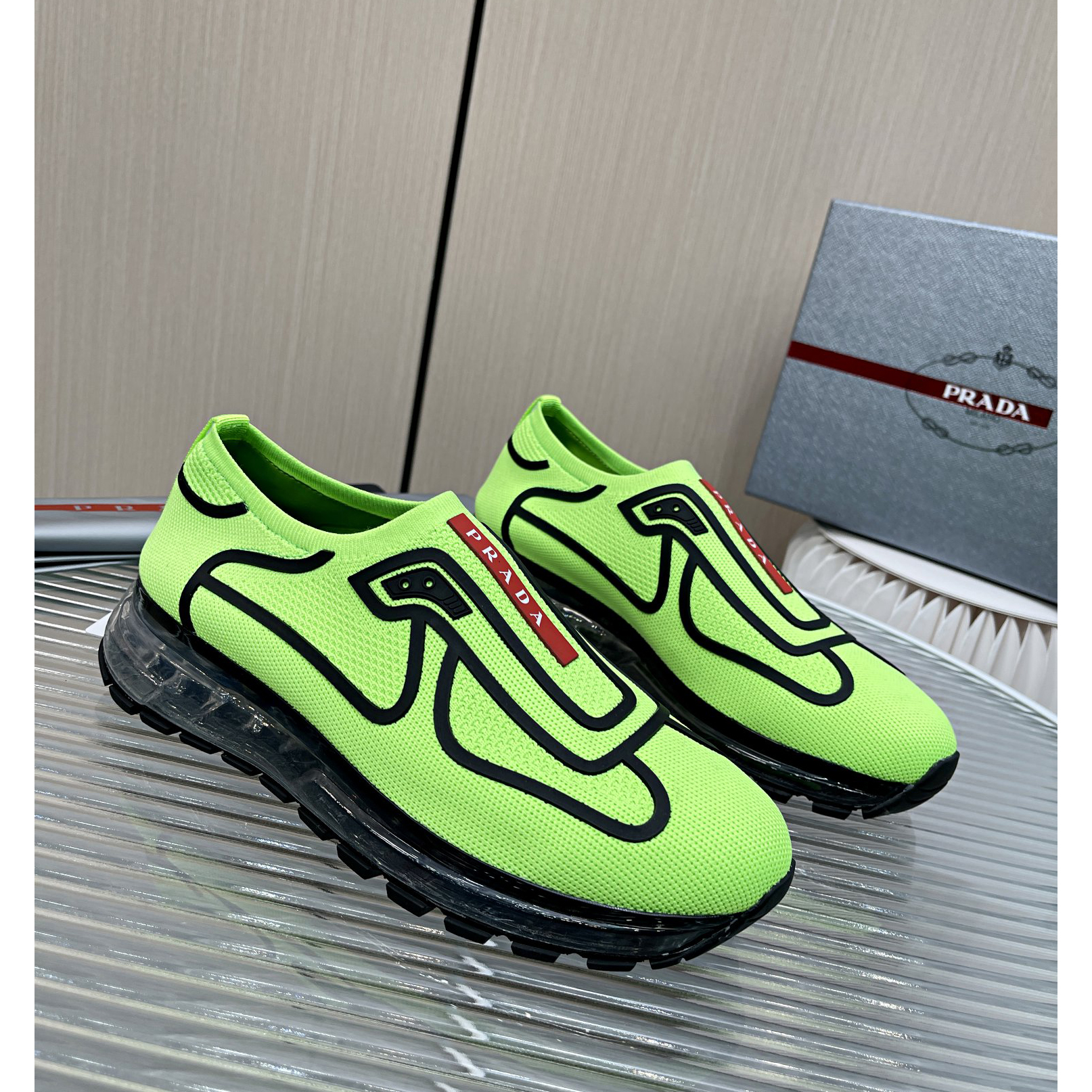 Prada Logo Sneakers In Green - DesignerGu