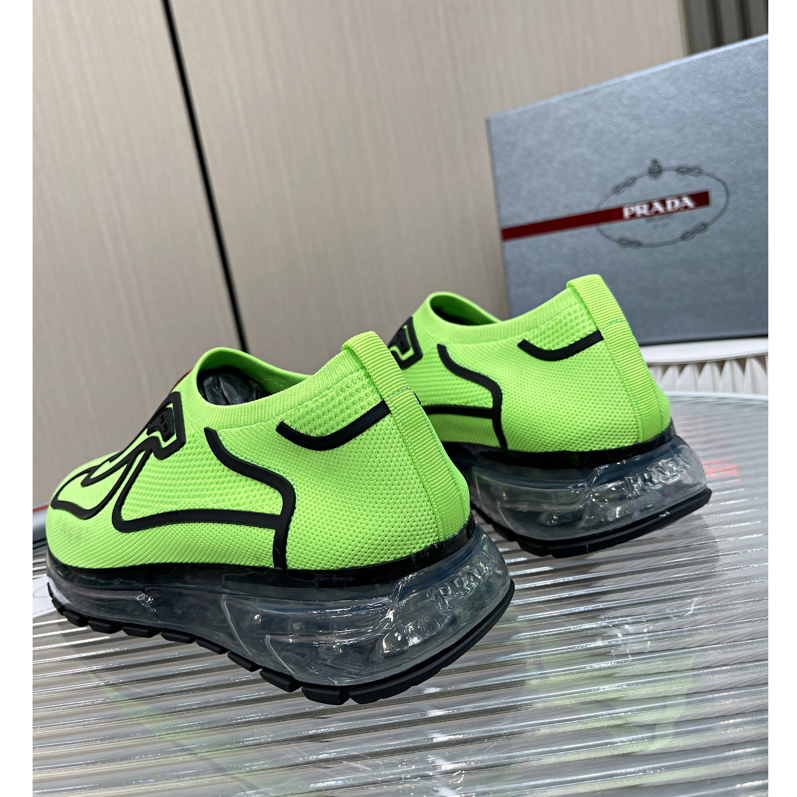 Prada Logo Sneakers In Green - DesignerGu