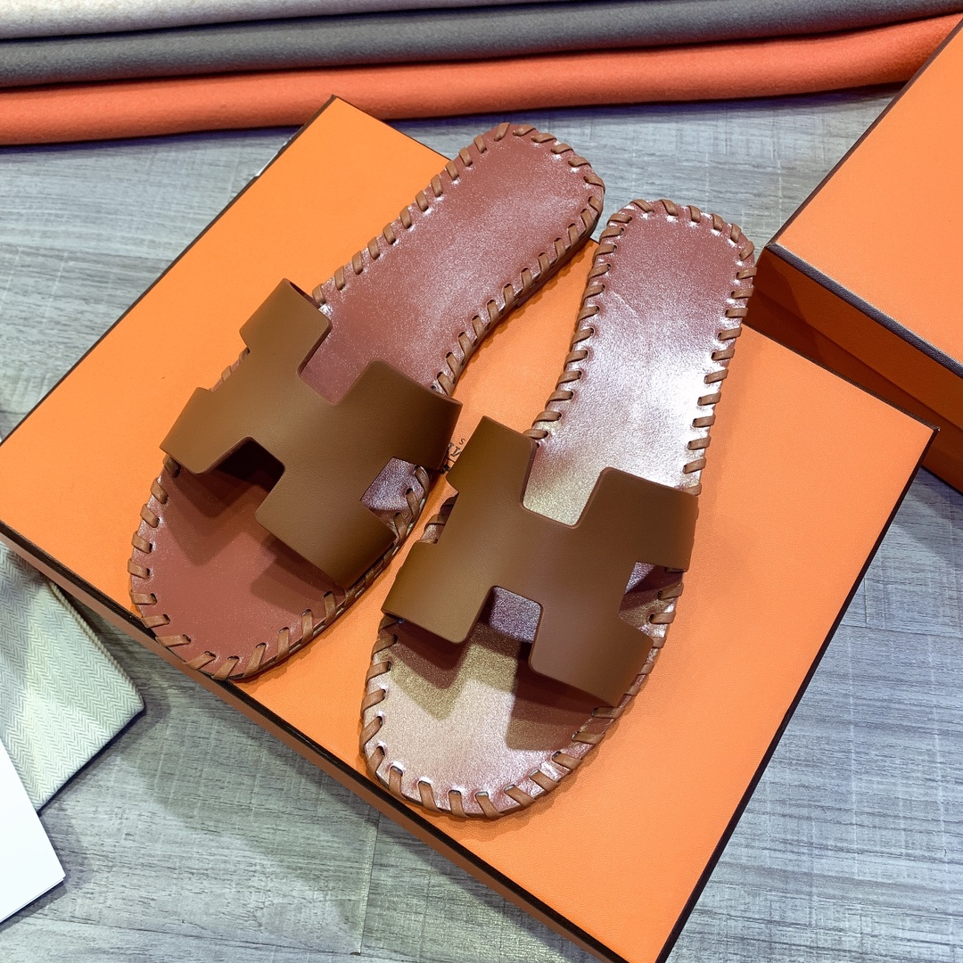 Hermes Leather Oran Sandals - DesignerGu