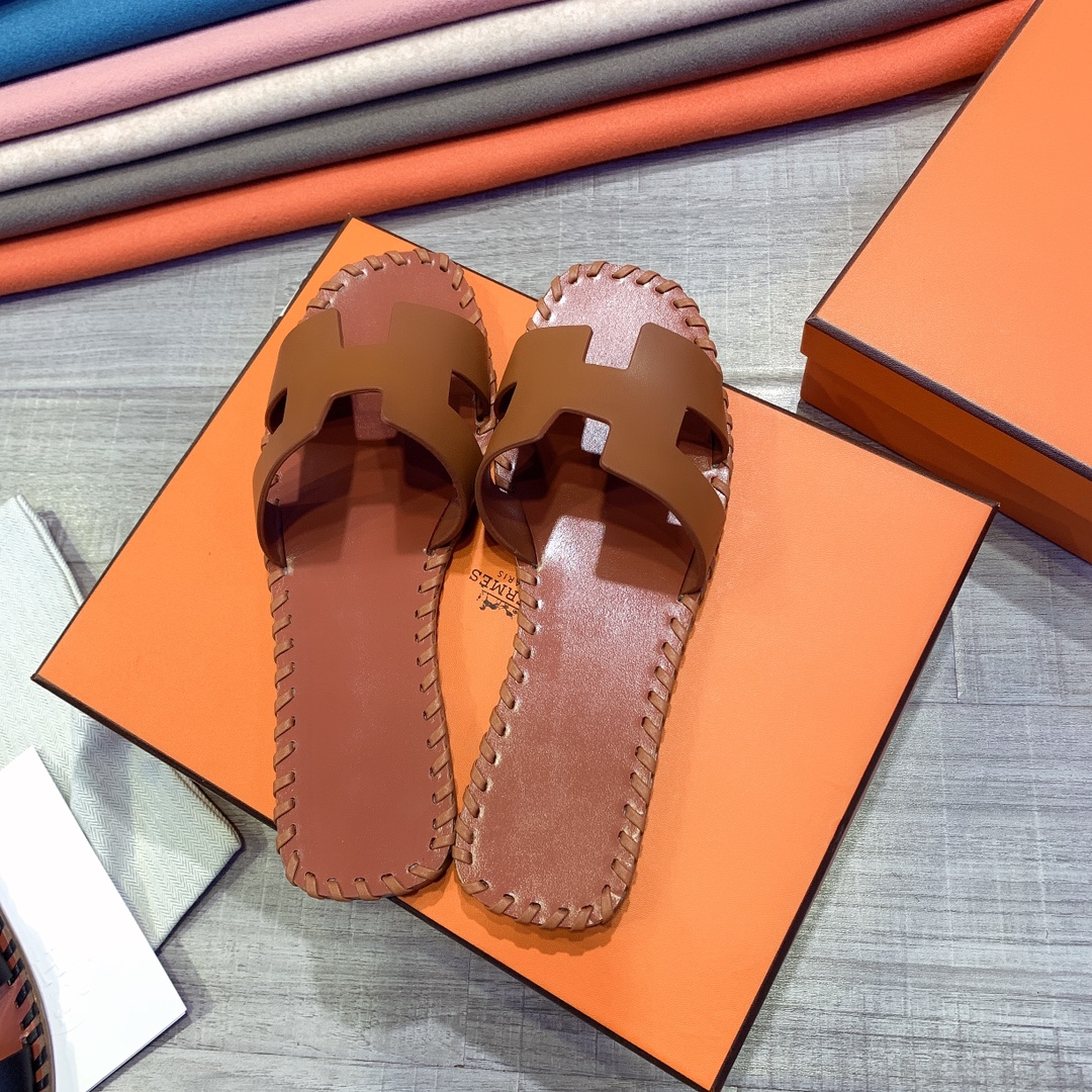 Hermes Leather Oran Sandals - DesignerGu