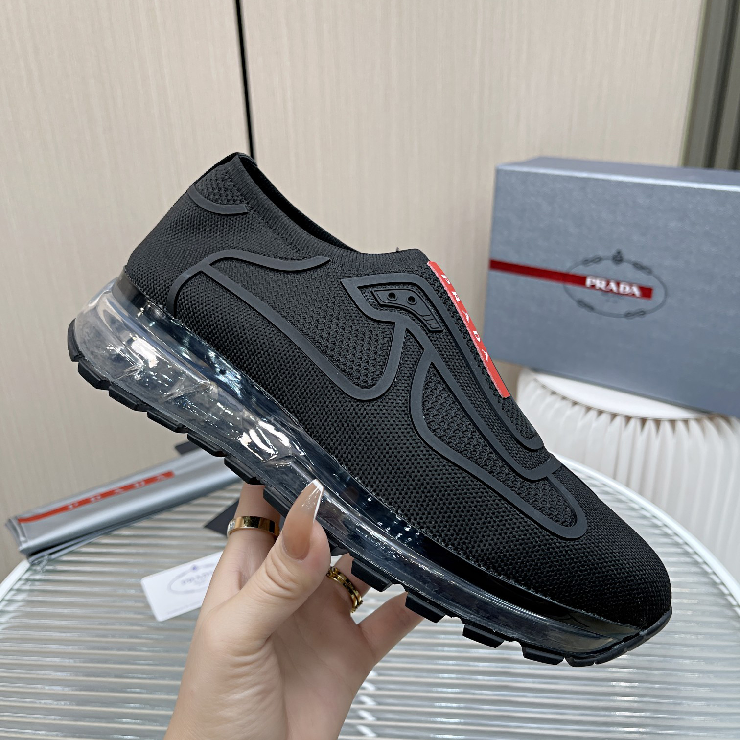 Prada Logo Sneakers In Black - DesignerGu