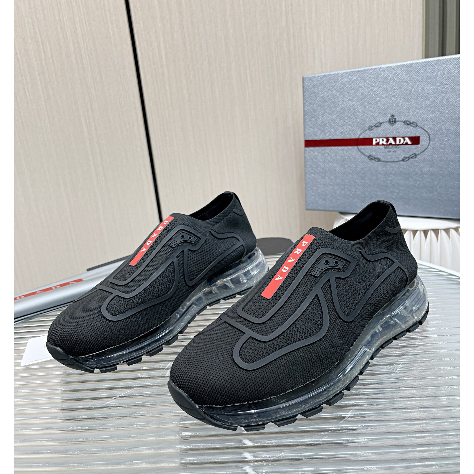 Prada Logo Sneakers In Black - DesignerGu