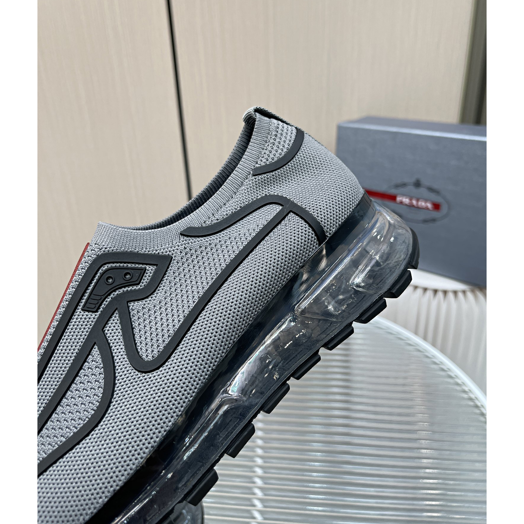 Prada Logo Sneakers In Grey - DesignerGu