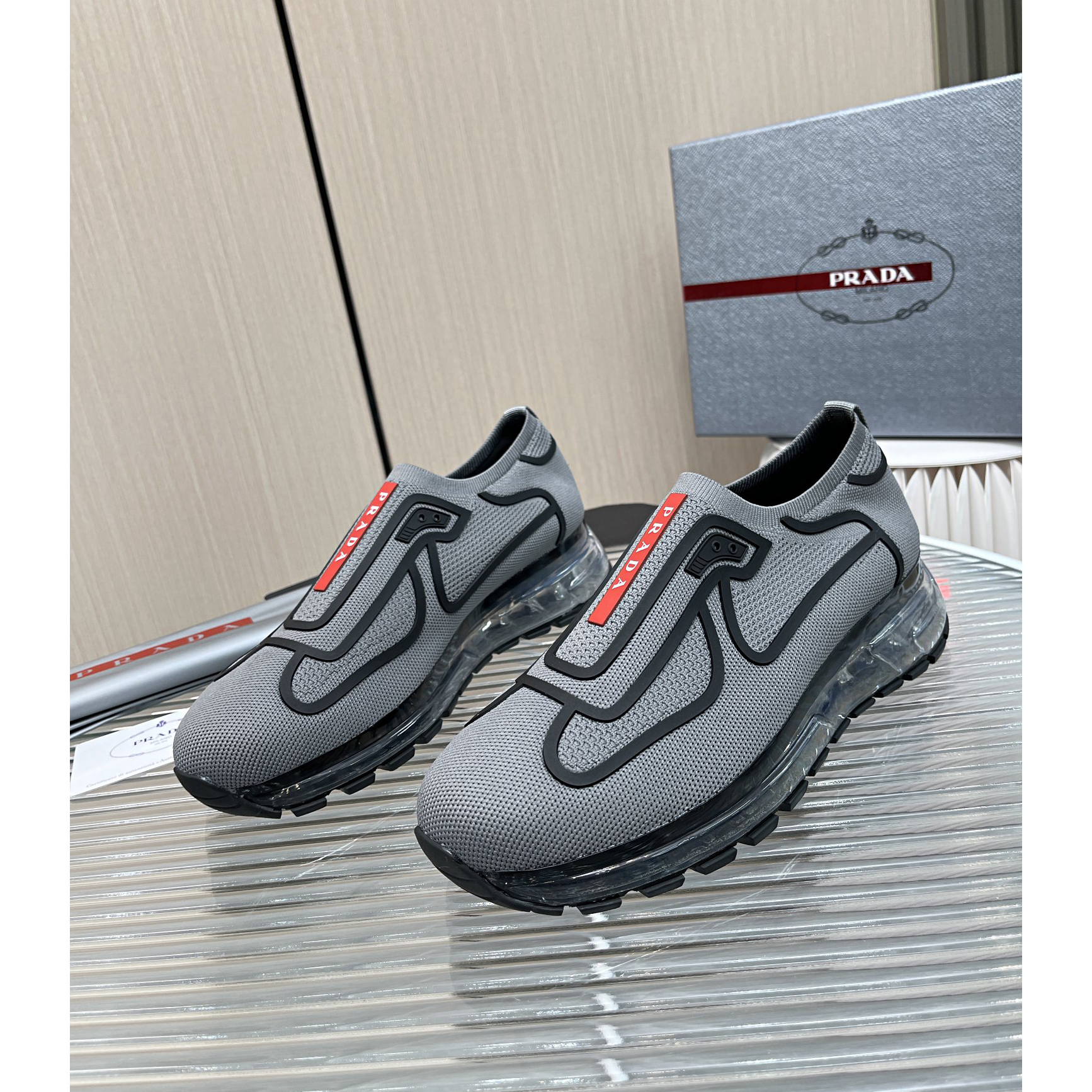 Prada Logo Sneakers In Grey - DesignerGu